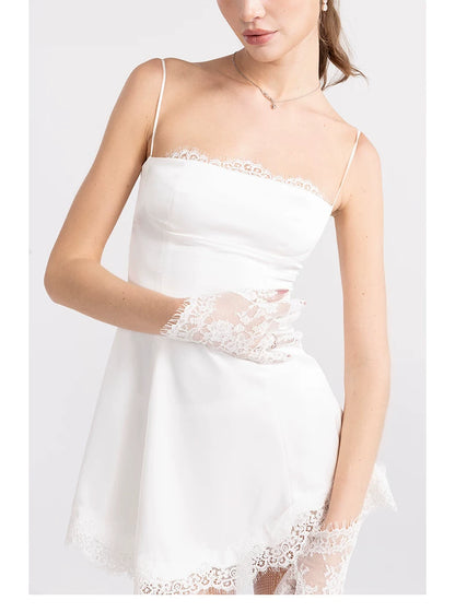 Lace-Trim Satin Fit-and-Flare Mini Dress