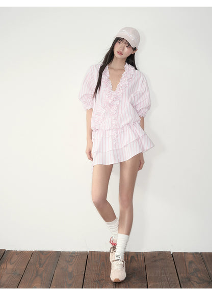 Pink Striped Relaxed Ruffle Dress