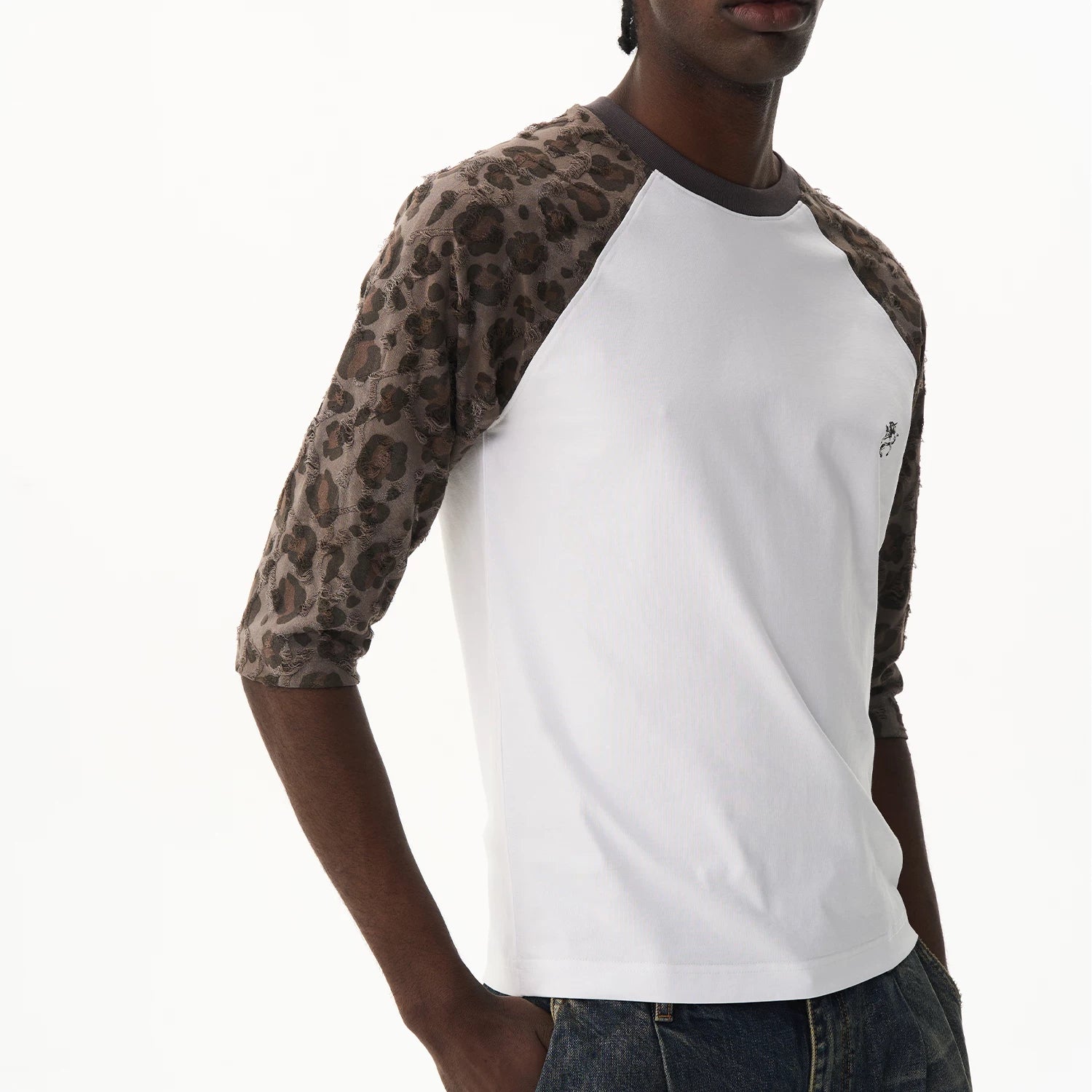 Leopard Panel Raglan Sleeve Sport T-Shirt