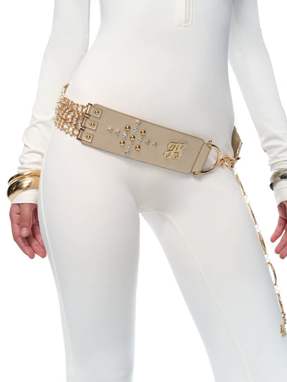 Ring-Detail Studded Woven PU Belt