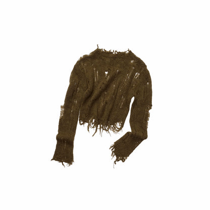Mohair Distressed Fitted Cropped Sweater