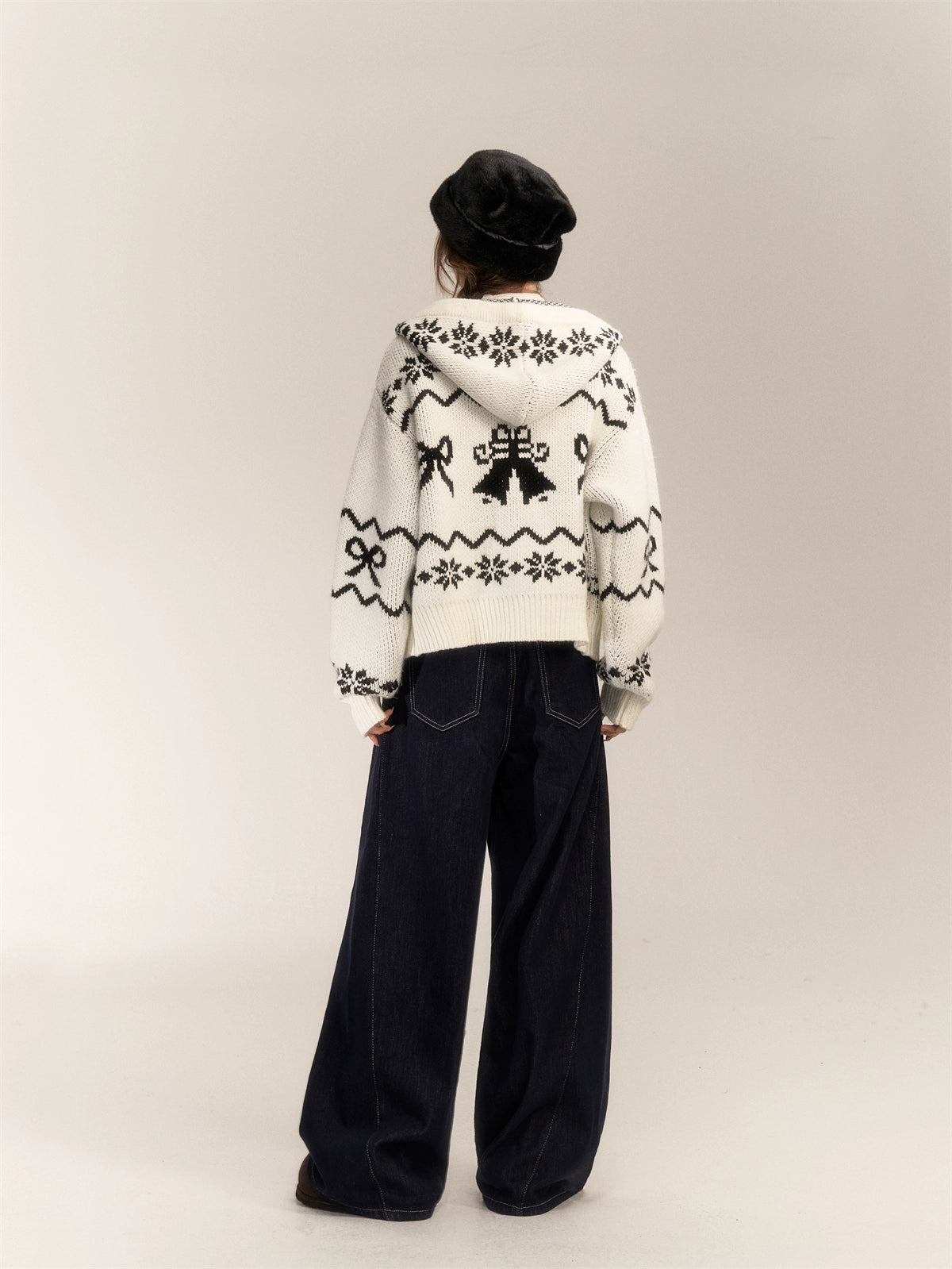 Vintage Fair Isle Deer Knit Hoodie