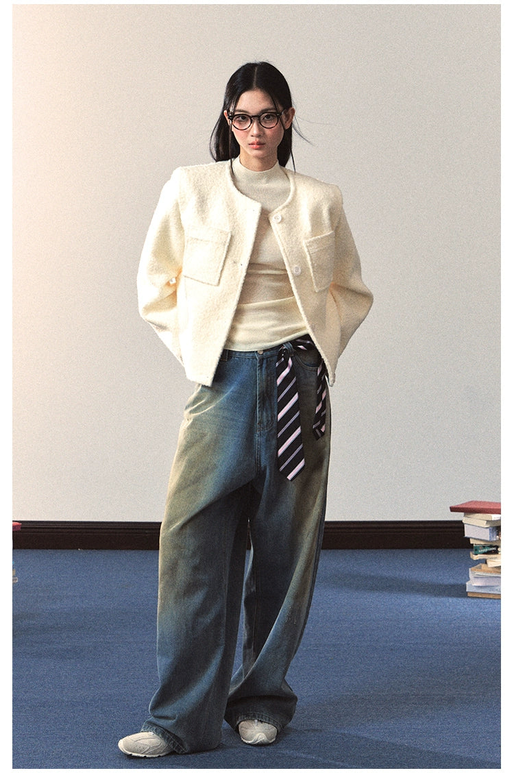 White Crewneck Elegant Chanel-Style Jacket