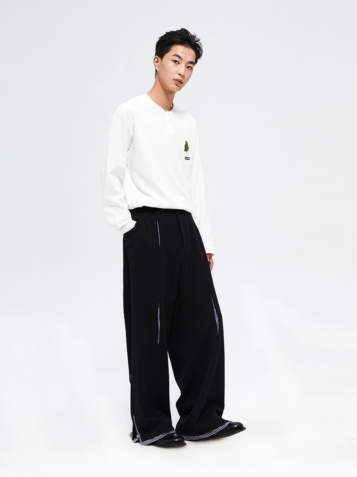 Striped Broken Hem Fan-Shaped Pleated Trousers