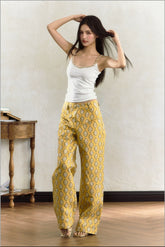 Yellow Embroidered Wide-Leg Pants - CHINASQUAD