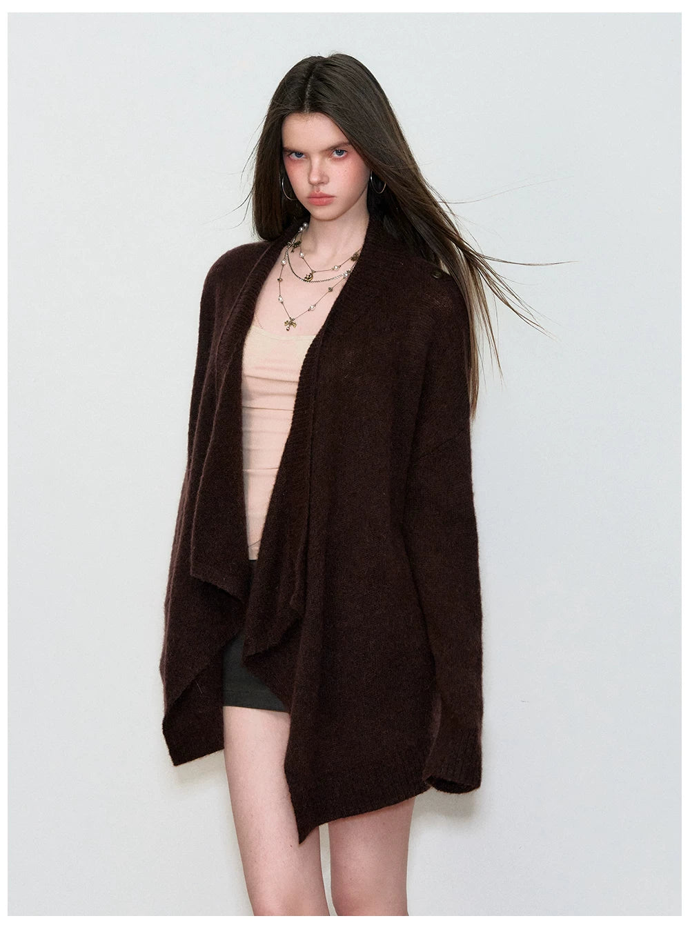 Shawl-Style Asymmetric Wool Knit Sweater