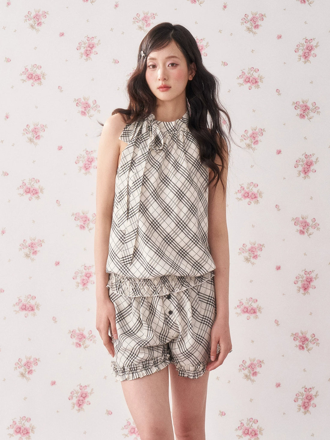 Vintage Plaid Halter Top &amp; Shorts Set