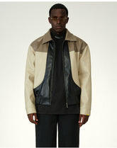 Color-Block Leather Cotton Jacket - CHINASQUAD