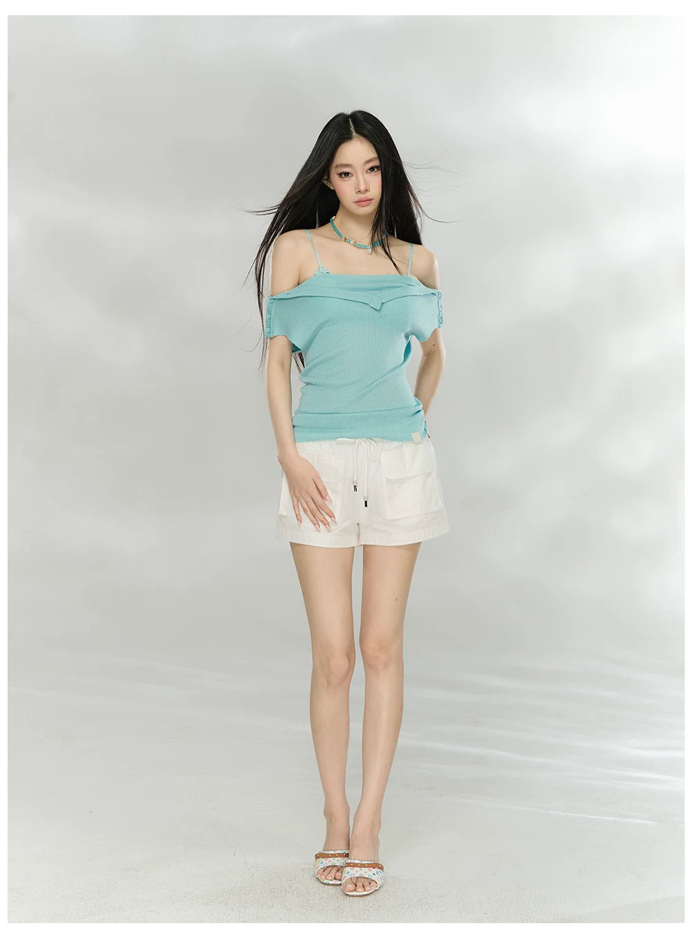 Folded Off-Shoulder Knit T-Shirt