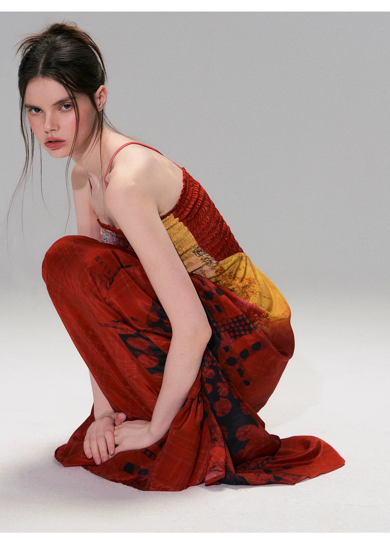 Vintage Red Strapless Printed Maxi Dress