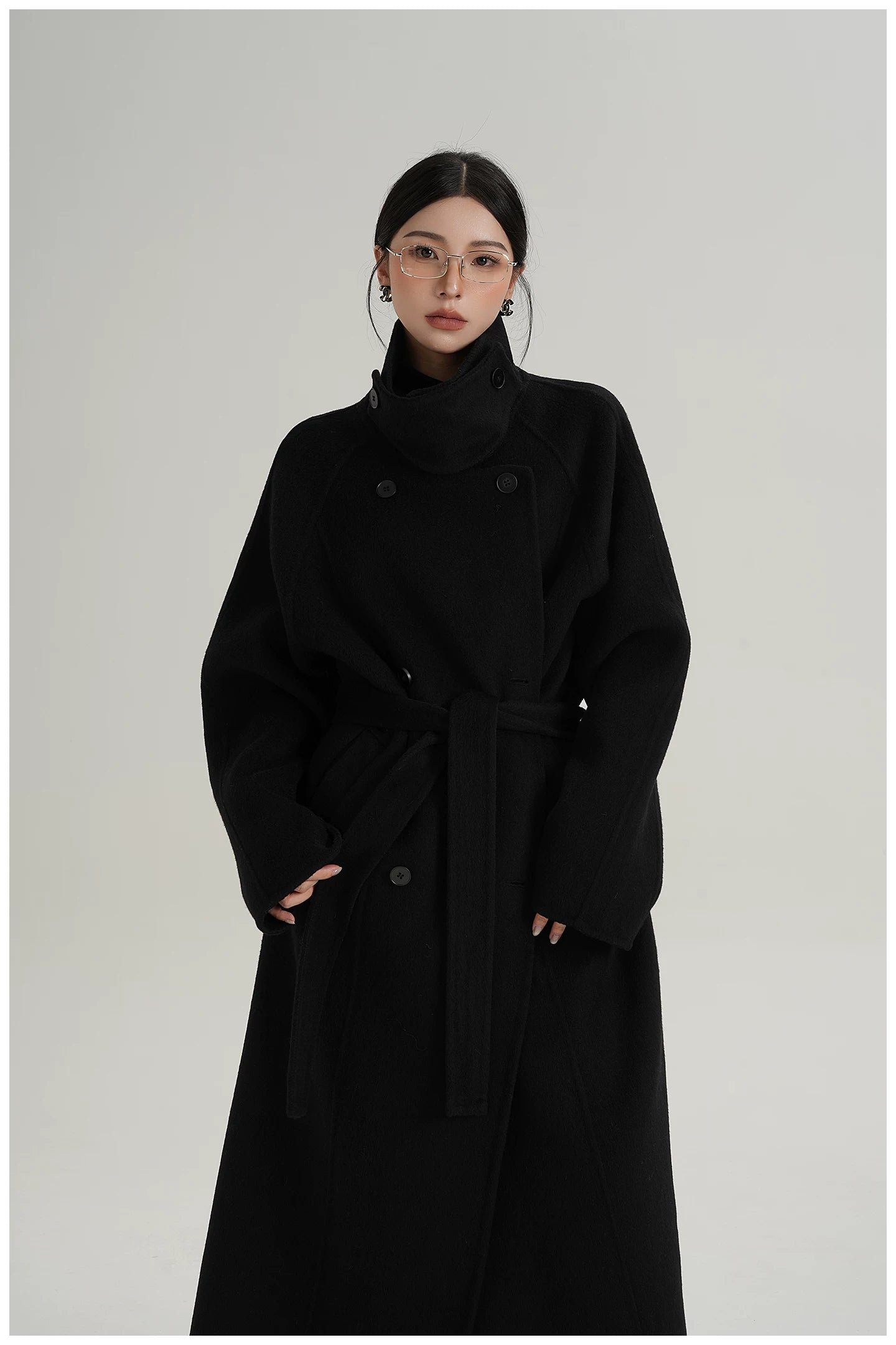 Armor-Collar Long Wool Coat