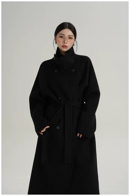 Armor-Collar Long Wool Coat