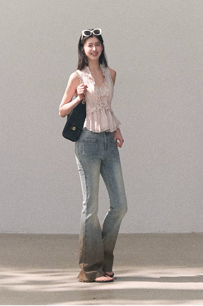 Valley Fog Vintage Washed Flared Jeans