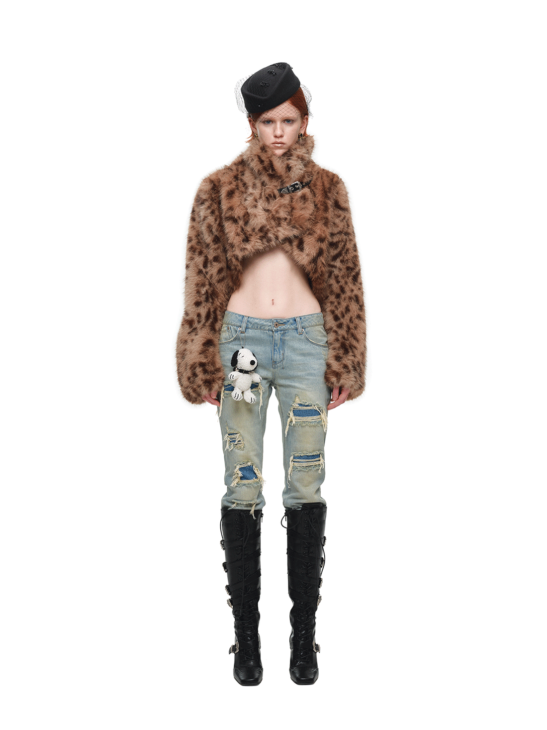Plush Leopard Cropped Fur Coat