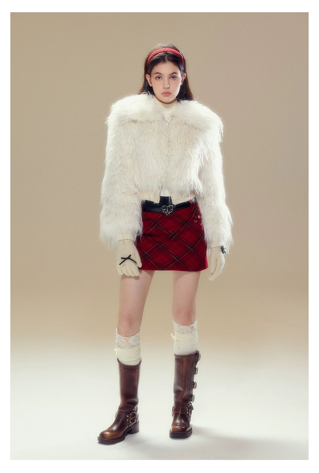 Red Vintage Plaid Woolen Skirt