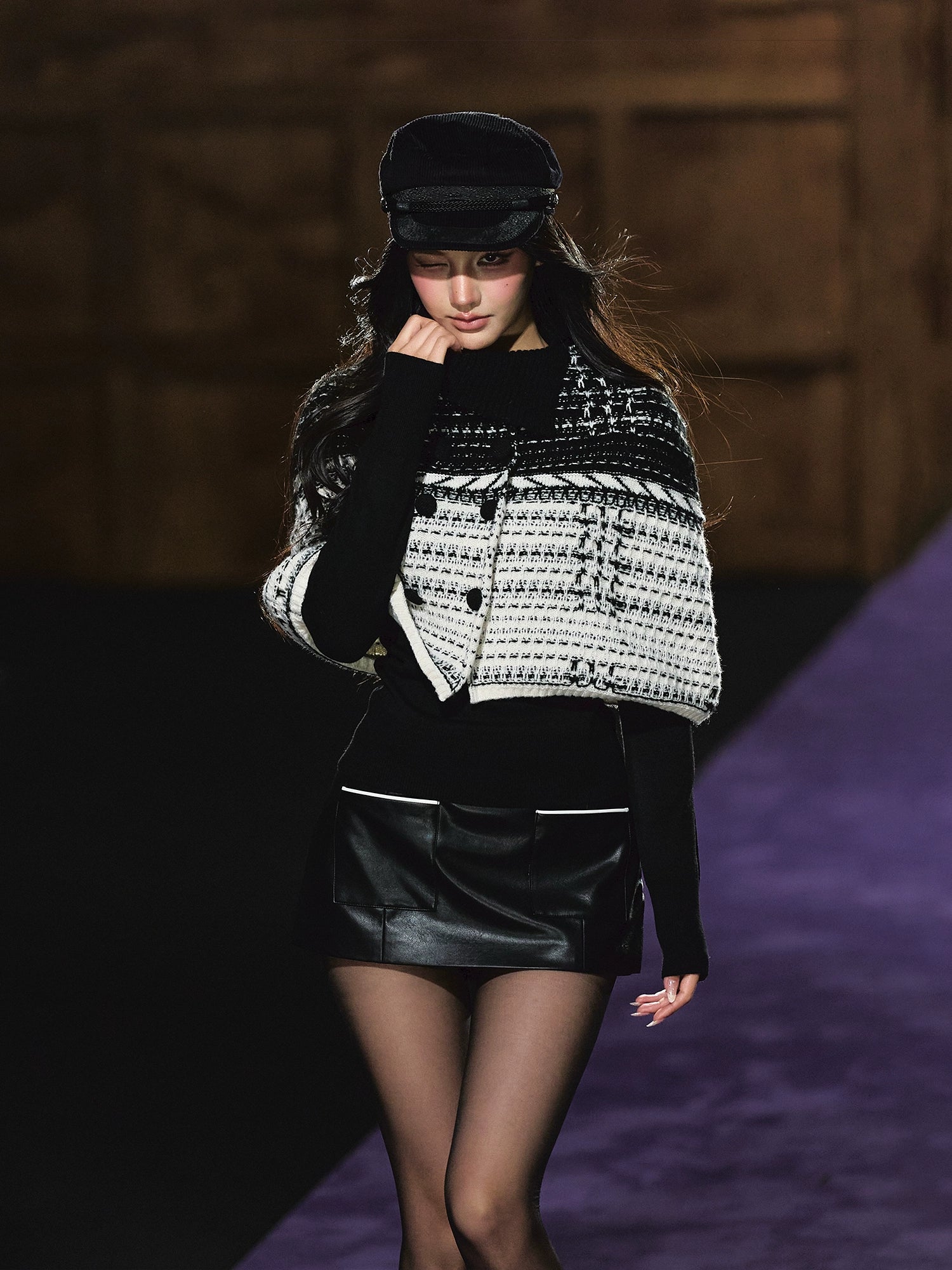 Tweed-Inspired Knit Cape &amp; Crewneck Set