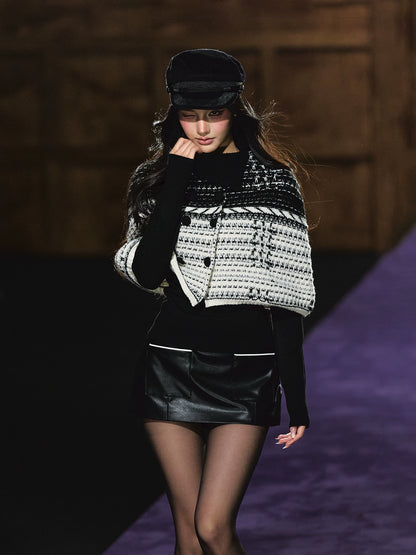 Tweed-Inspired Knit Cape &amp; Crewneck Set