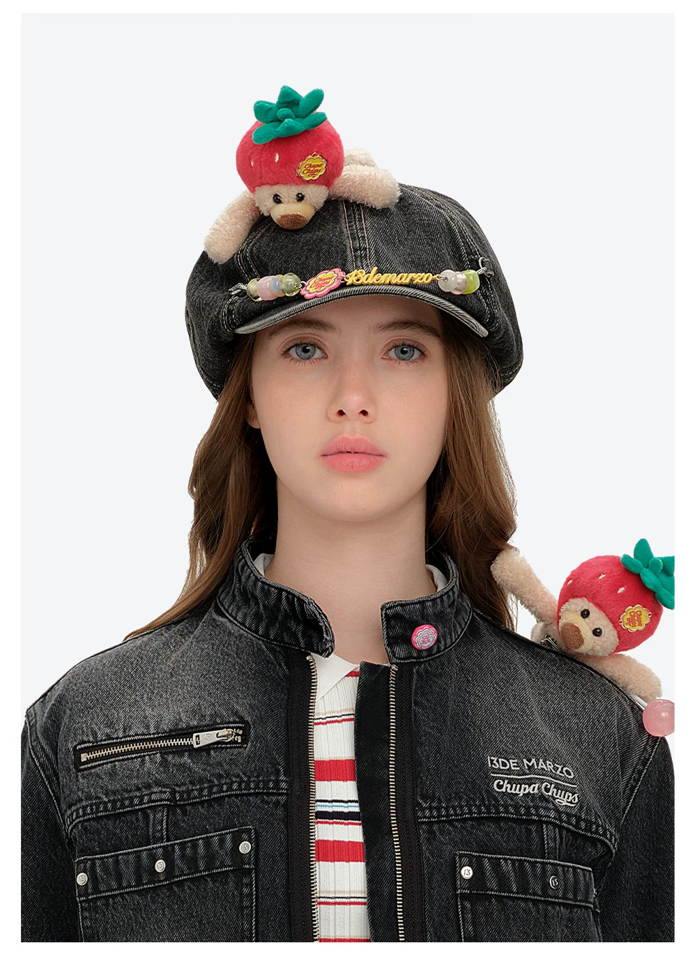 Chupa Chups Chain Detail Denim Beret