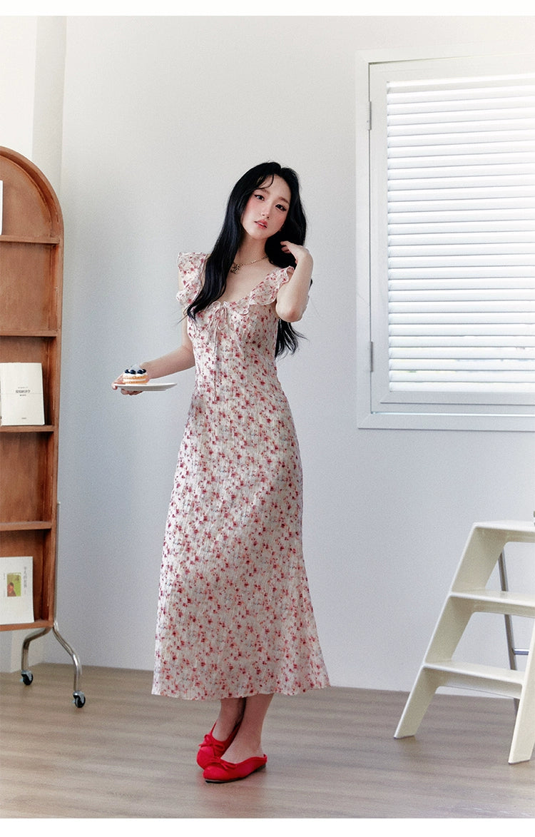 French Style Slimming Floral Print  Dress