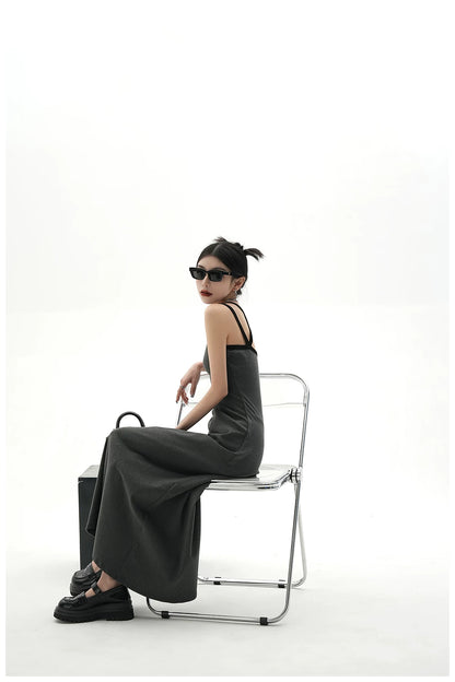 American Street-Style Slim-Fit Camisole Maxi Dress