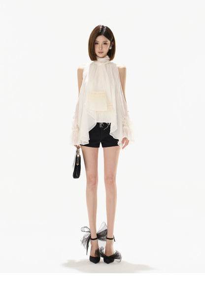 Vintage Court Halterneck Chiffon Sleeveless Blouse