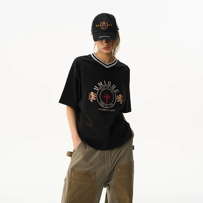 Washed Two-Tone Sport V-Neck Tee