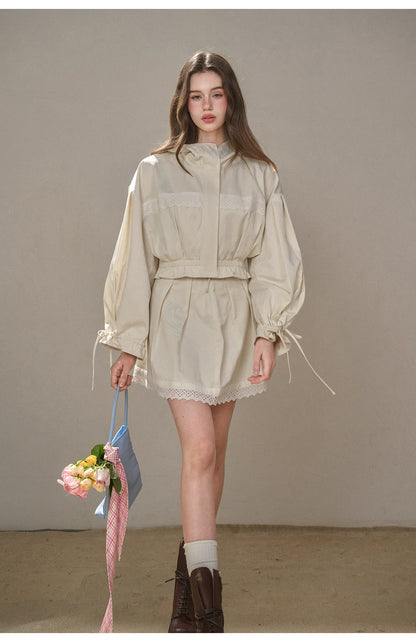 &quot;A Cup of Milk&quot; Relaxed Cotton Trench &amp; Skirt Set