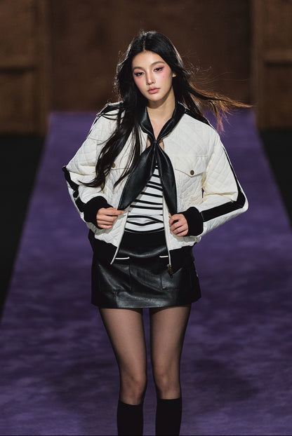 Diamond Quilted Bow-Tie Cotton Padded Jacket