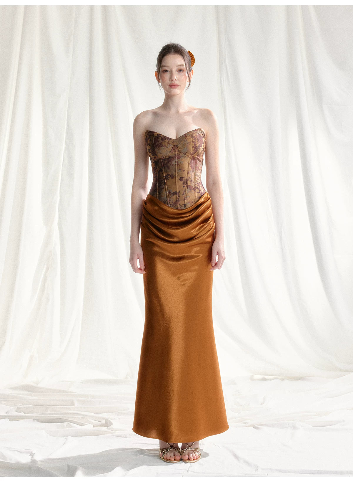 Jade Whisper Jacquard Corset Satin Evening Gown