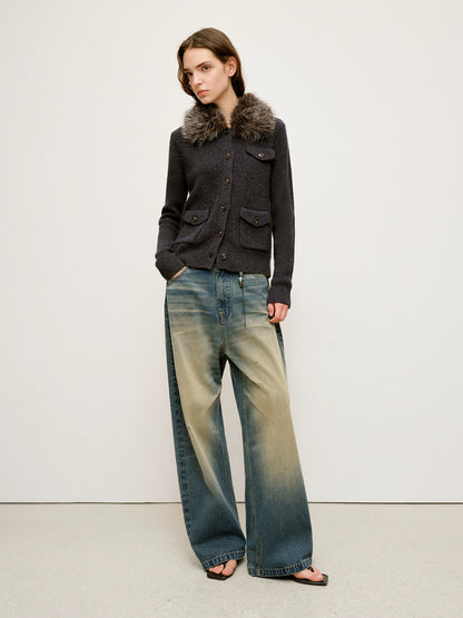 Vintage Tapered Wide-Leg Distressed Denim Pants