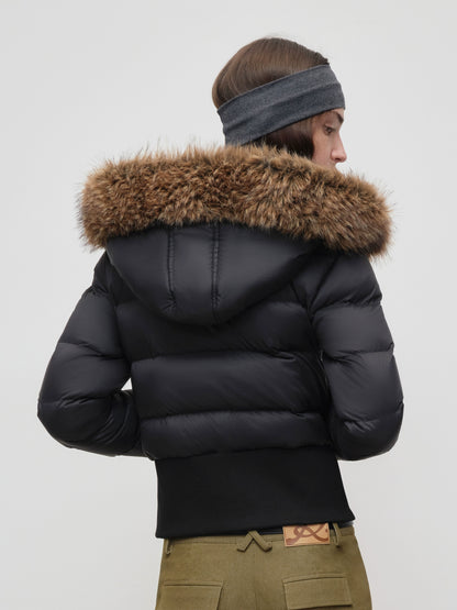 90% White Duck Fur Collar Cropped Down Jacket