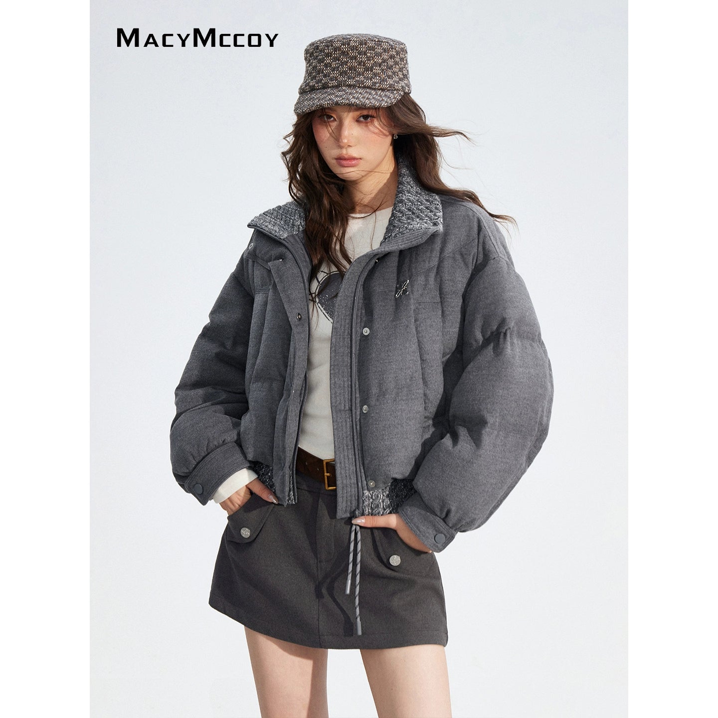 Wool-Blend Knit Spliced Down Jacket