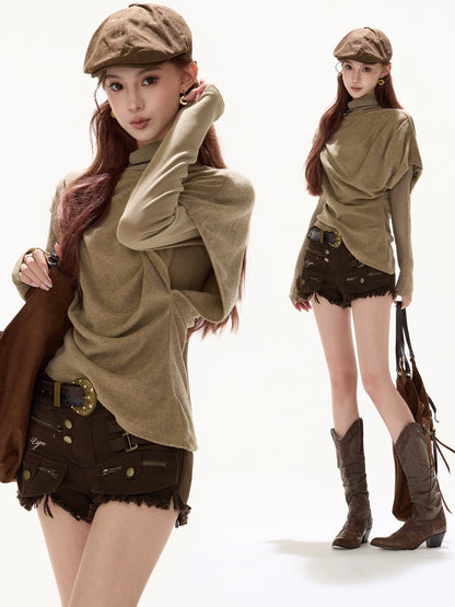 Relaxed Draped Batwing Knit Pullover