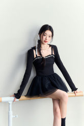 Black Ballet Vintage Slim Halter Puffy Mini Dress - CHINASQUAD