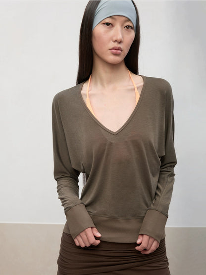 Lyocell-Linen V-Neck Knit Cover-up