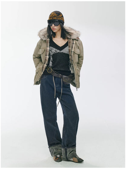 Detachable Fur Collar Utility Down Jacket
