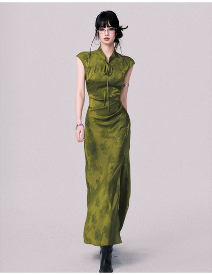 Chinese-Style Slit Cheongsam Maxi Dress
