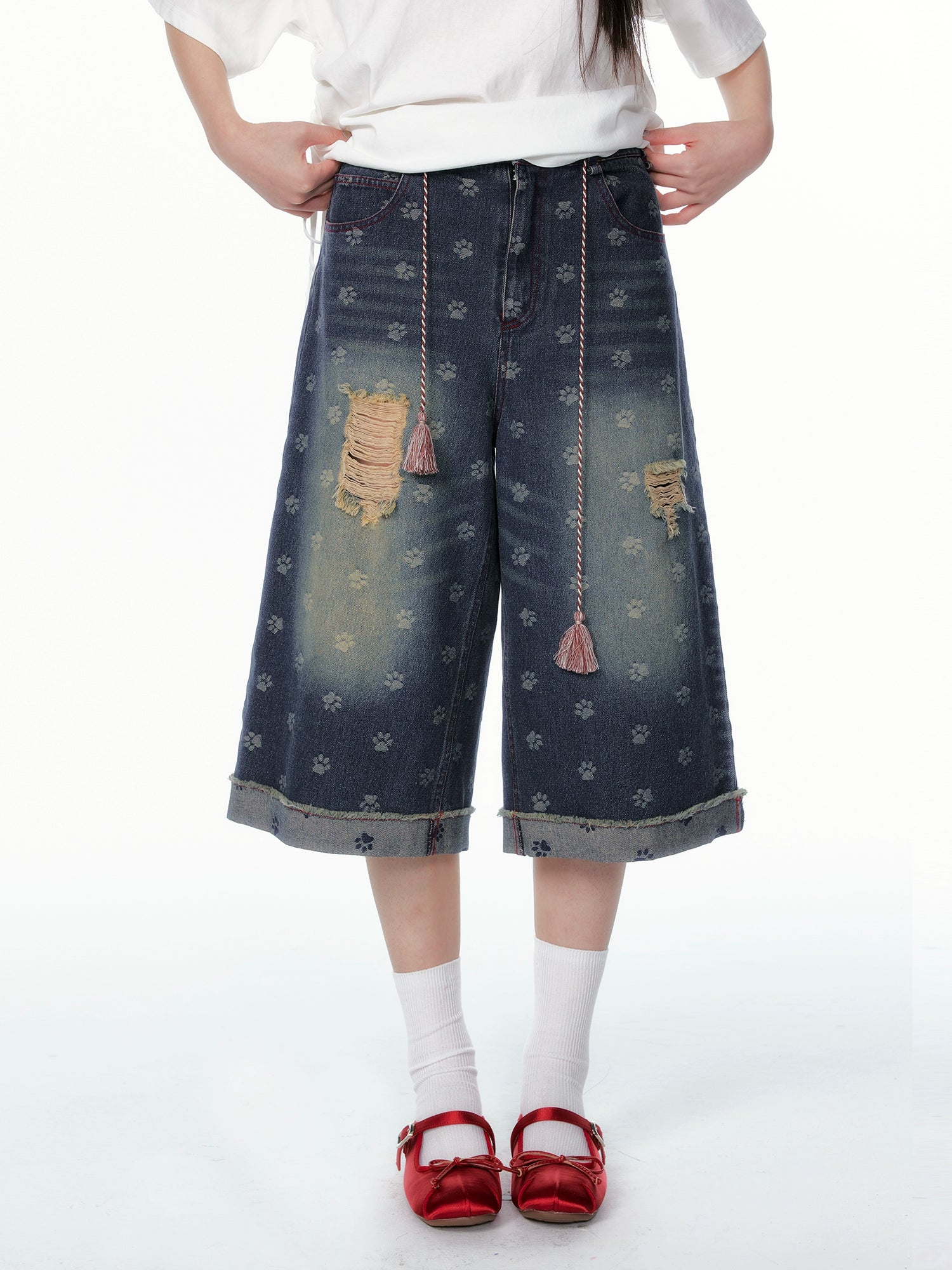 Vintage Washed Cropped Denim Jeans