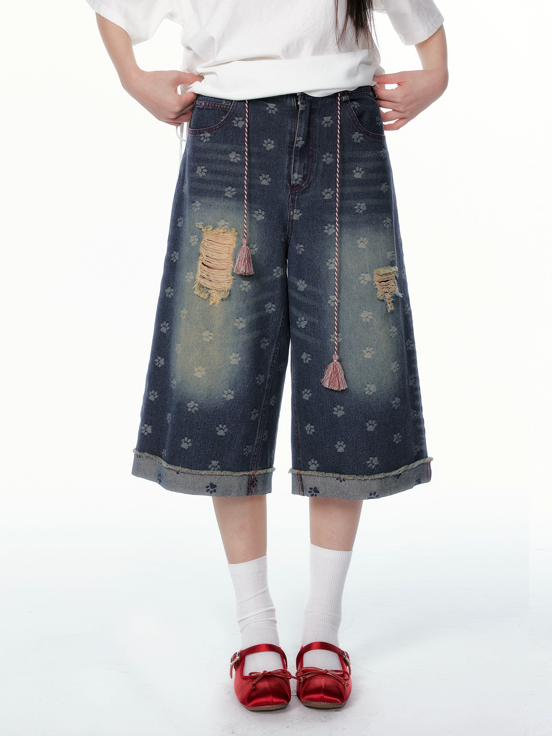 Vintage Washed Cropped Denim Jeans