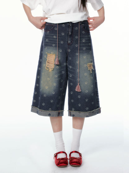 Vintage Washed Cropped Denim Jeans