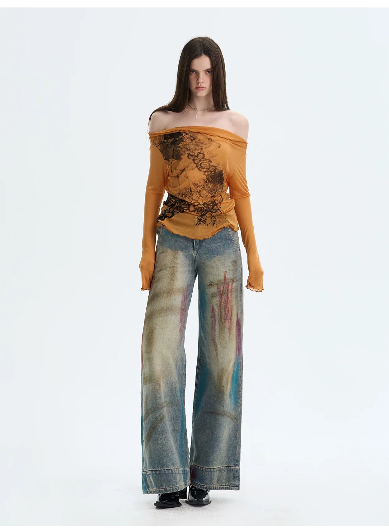 Lyocell Off-Shoulder Knit Crewneck