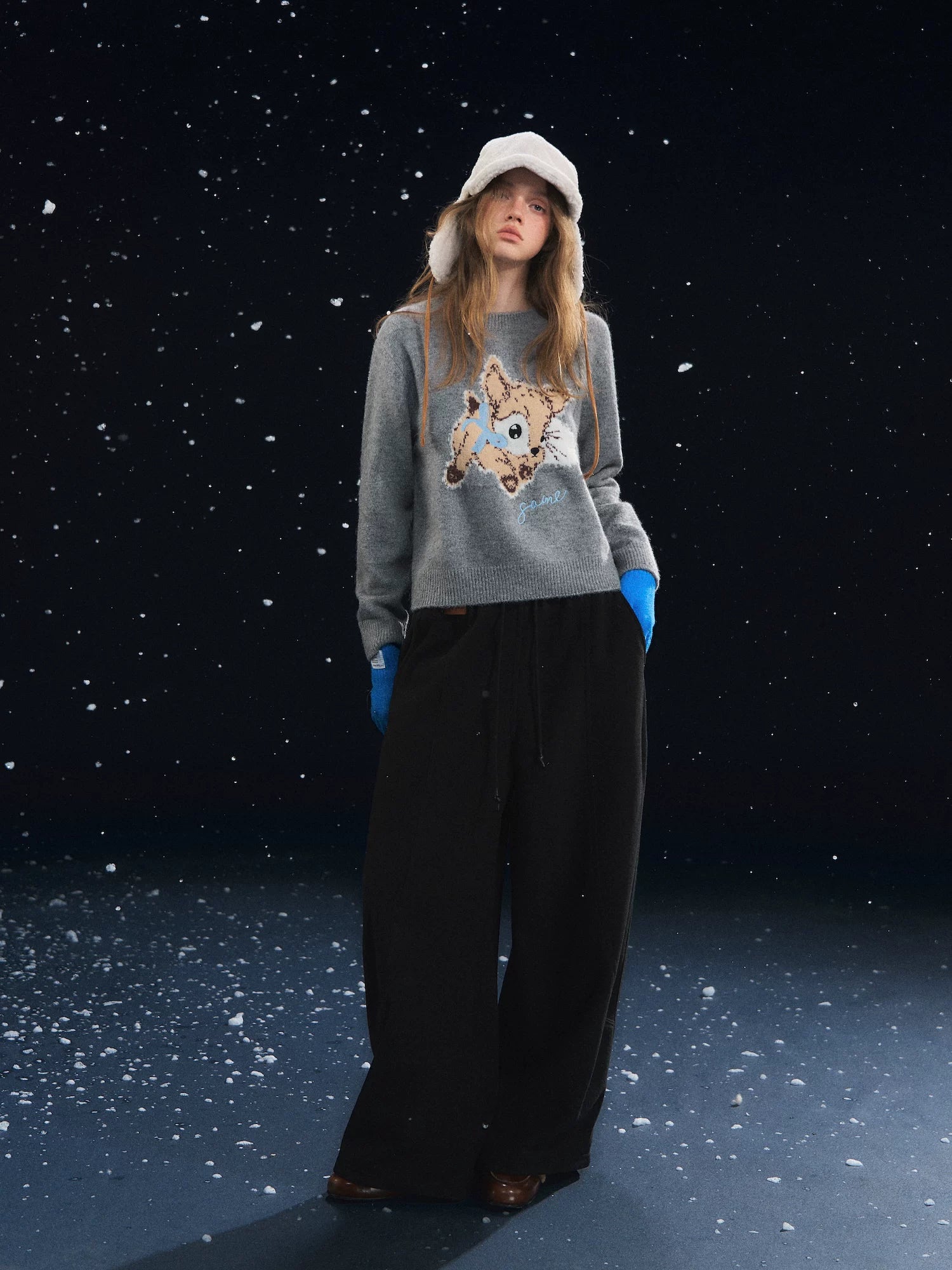 Plush Deer Jacquard Crewneck Sweater