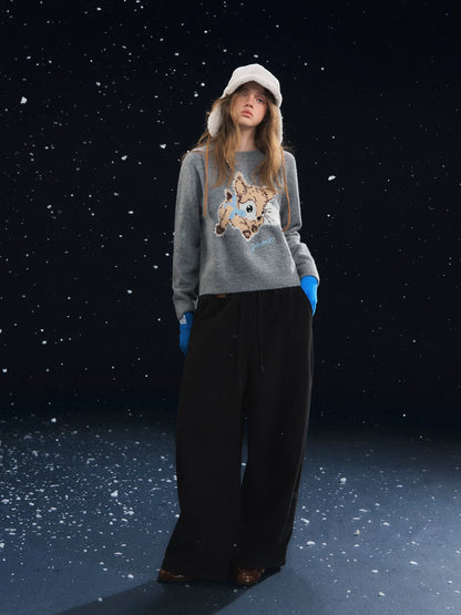 Plush Deer Jacquard Crewneck Sweater