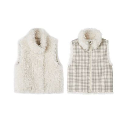 Plaid Patchwork Sherpa Reversible Vest