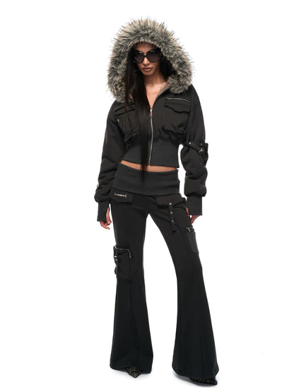 Waist-Cinched Hoodie &amp; Flare Pants Set
