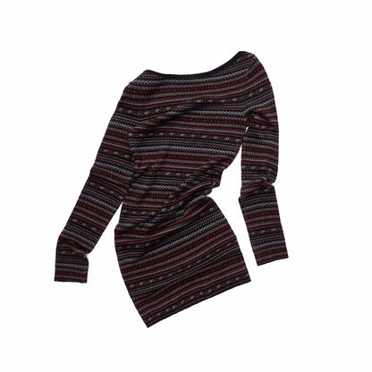 Fair Isle Off-Shoulder Jacquard Knit Dress