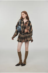 Tie-dye Plaid Shirt & Mini Skirt Set - CHINASQUAD