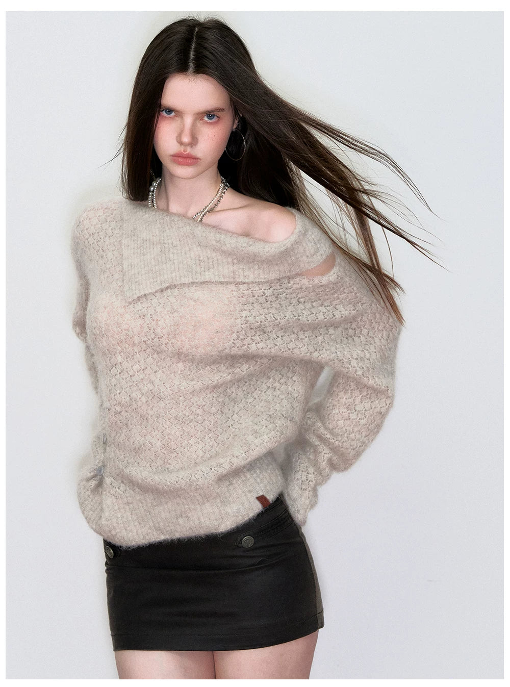 Off-Shoulder Relaxed Alpaca Knit Sweater