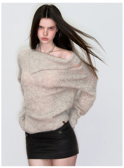 Off-Shoulder Relaxed Alpaca Knit Sweater