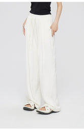 White & Pink Ice Silk Drooping Wide-leg Pants - CHINASQUAD